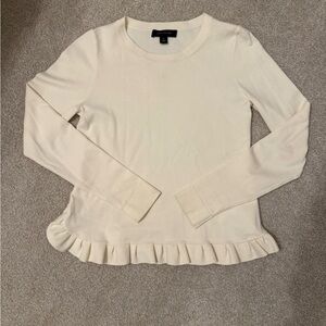 Ann Taylor Cream Long Sleeve Top with Ruffle Detail